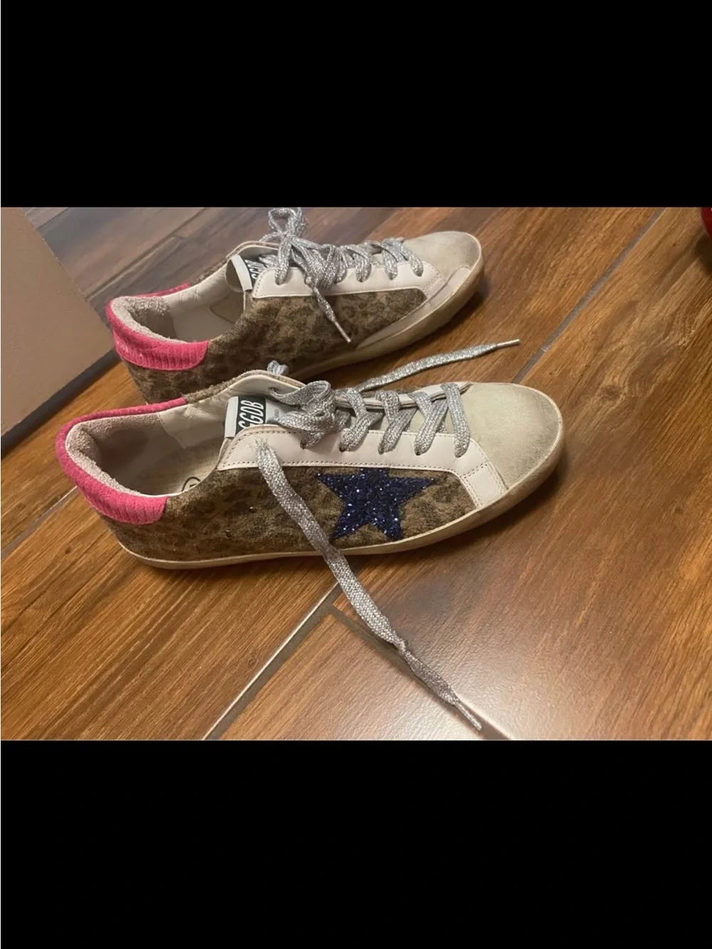 Golden Goose  Glitter Star Accent Casual Sneakers - White, Blue & Pink size 38